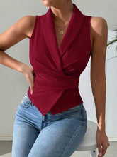 Women's Summer Solid Color Tie Waist Sleeveless Shirt With Collar